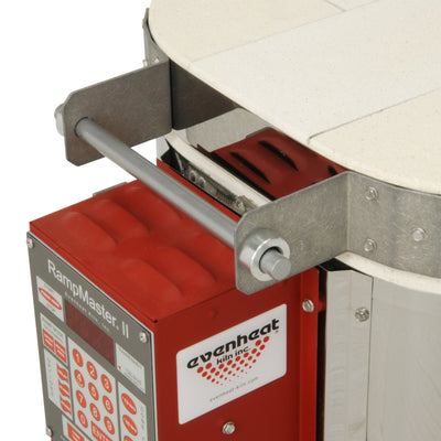 Lid handle and lift bar close-up with RampMaster II control - Evenheat Ceramic Kiln - High Fire 810