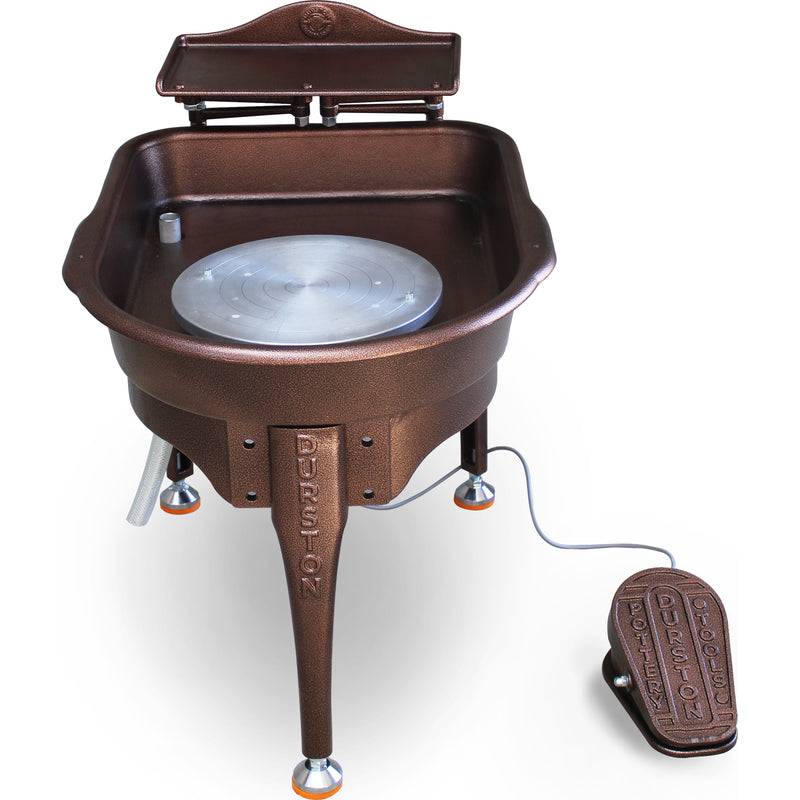 Durston Elite Pottery Wheel E320 in bronze, front view with foot pedal - Soul Ceramics