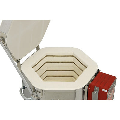 Evenheat Ceramic Kiln - High Fire 1210B - Octagonal chamber interior with lid open - Soul Ceramics