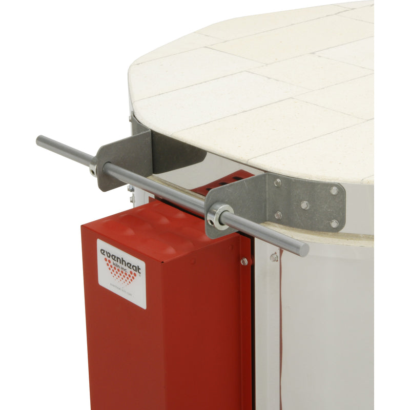Lid lift bar on closed lid with evenheat badge - Evenheat Ceramic Kiln - RM II 2322