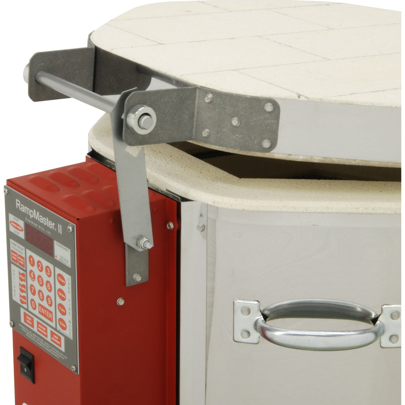 Lid prop bar holding lid open, control panel at side - Evenheat Ceramic Kiln - RM II 1210