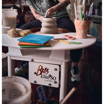 Potter throwing on a Speedball Big Boss Elite SQ Pottery Wheel in a studio - Soul Ceramics
